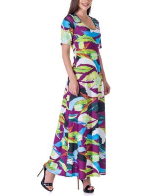Women's Print Elbow Sleeve Casual A Line Maxi Dress