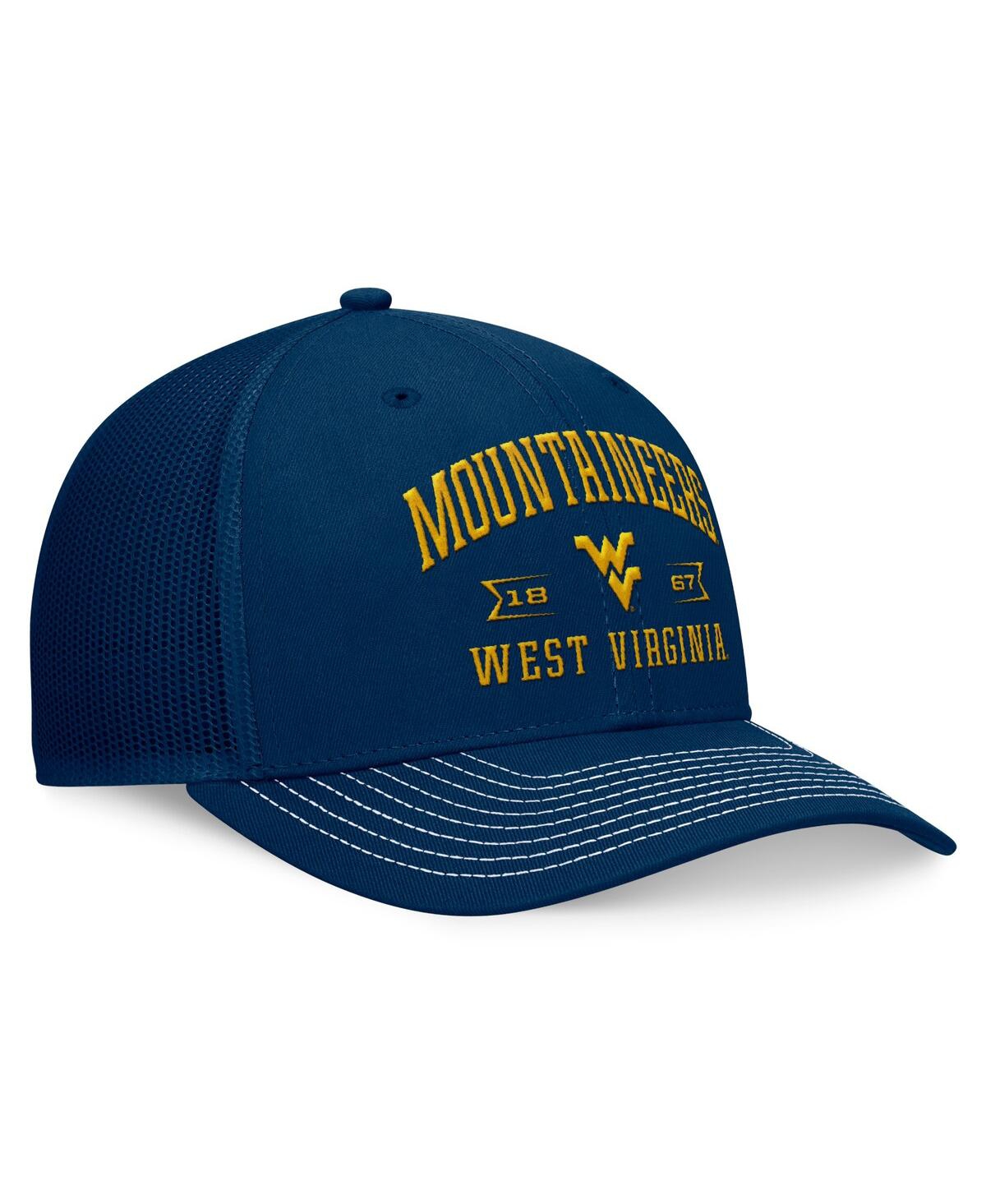 Shop Top Of The World Men's Navy West Virginia Mountaineers Carson Trucker Adjustable Hat In Trd Nvy