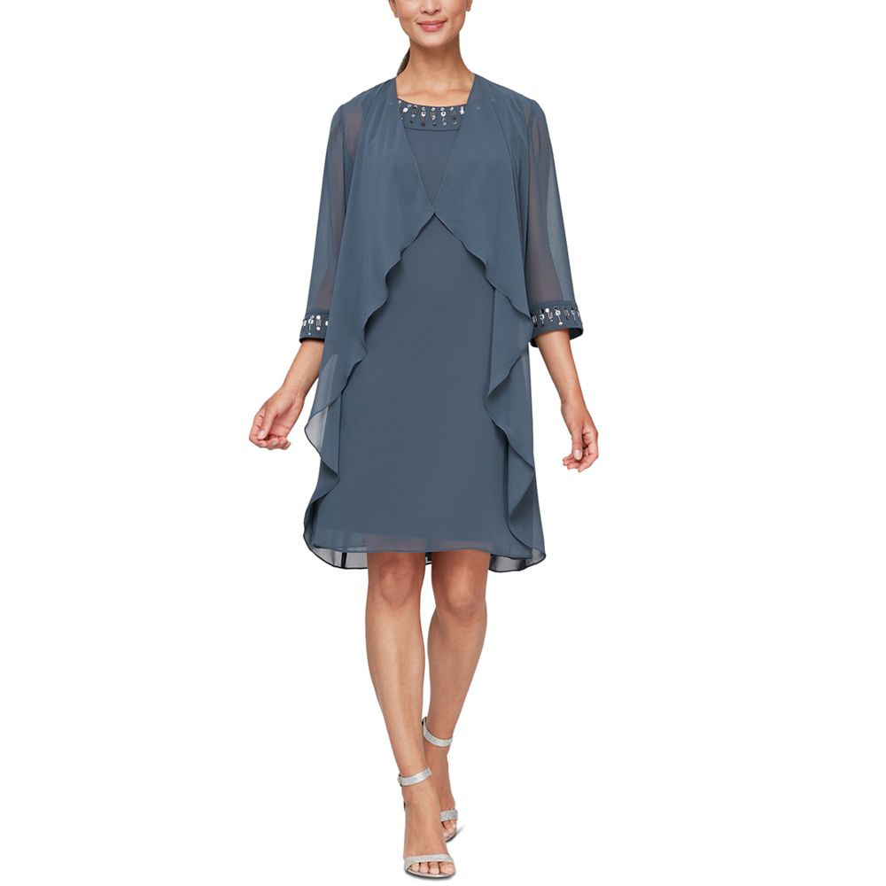 Shop Women's Embellished-Neck Long Overlay Jacket Dress on Sale at