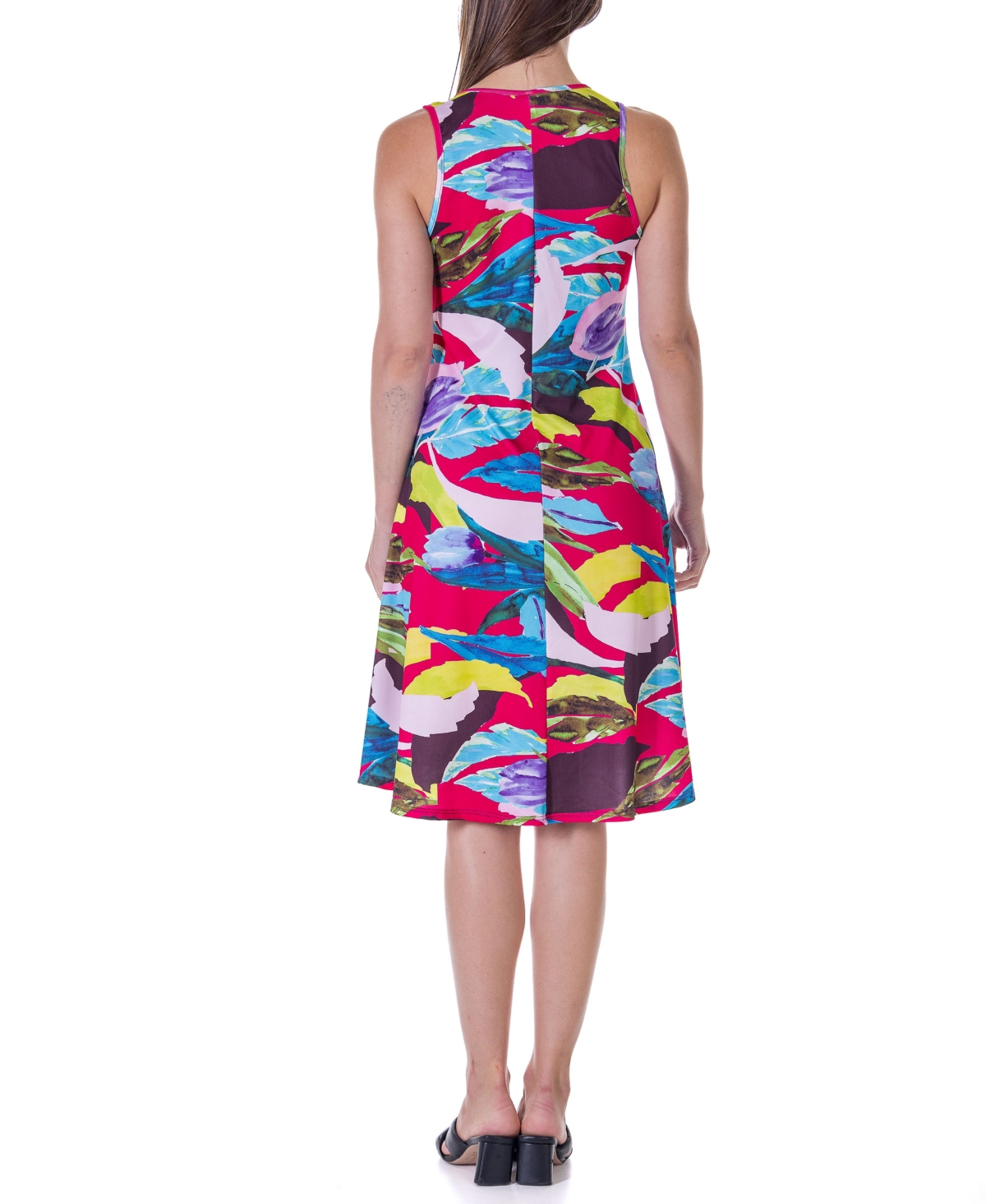 Shop 24seven Comfort Apparel Women's Print Sleeveless Knee Length Tank Swing Dress In Miscellane