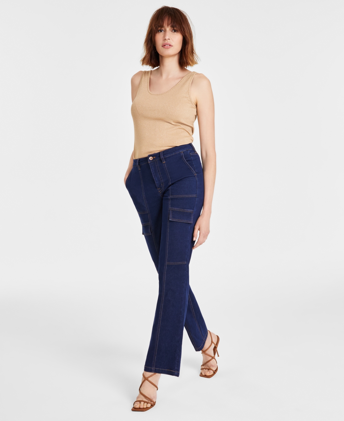 Women's Mid-Rise Slim-Fit Straight-Leg Cargo Jeans - Metropolitan
