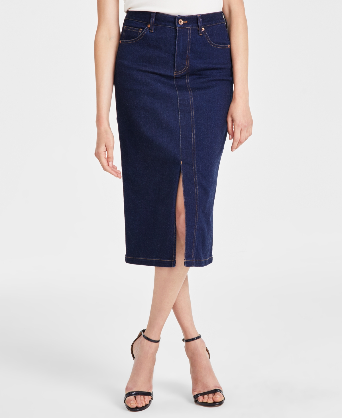 Women's Slit-Front Midi Denim Skirt - Metropolitan