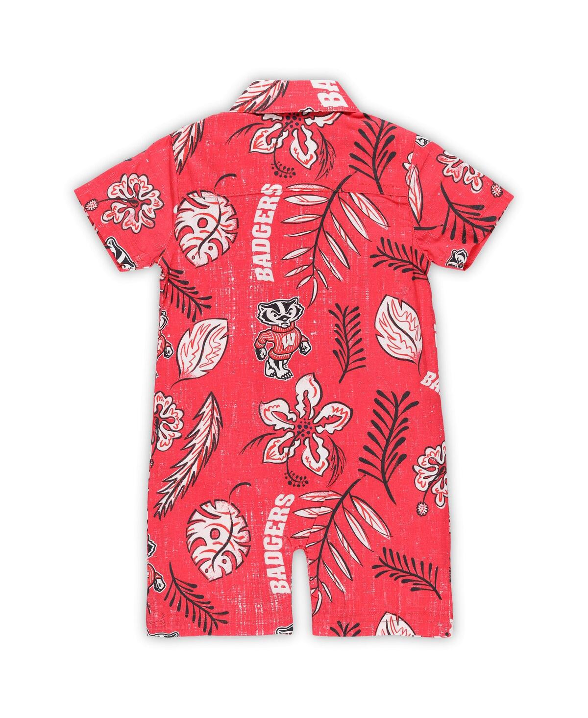 Wes & Willy Wes Willy Infant Red Wisconsin Badgers Vintage-like Floral Romper In Red
