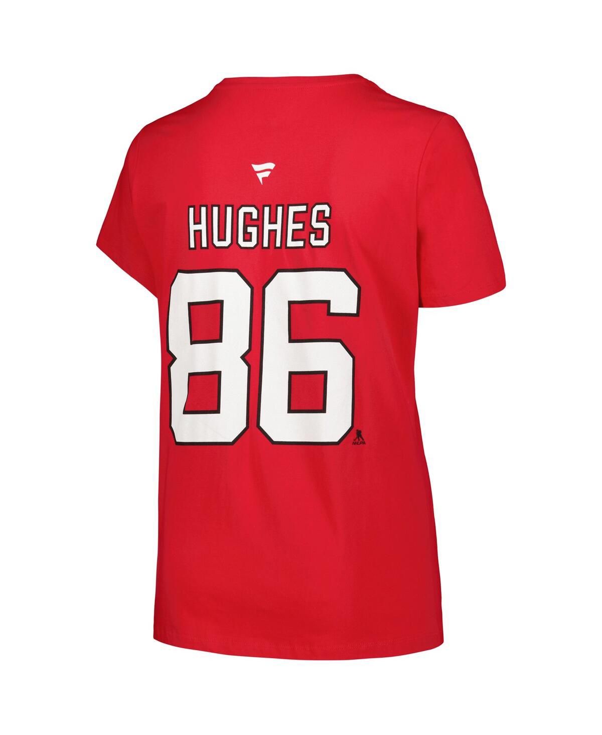 Shop Fanatics Branded Women's Jack Hughes Red New Jersey Devils Plus Size Name Number T-shirt