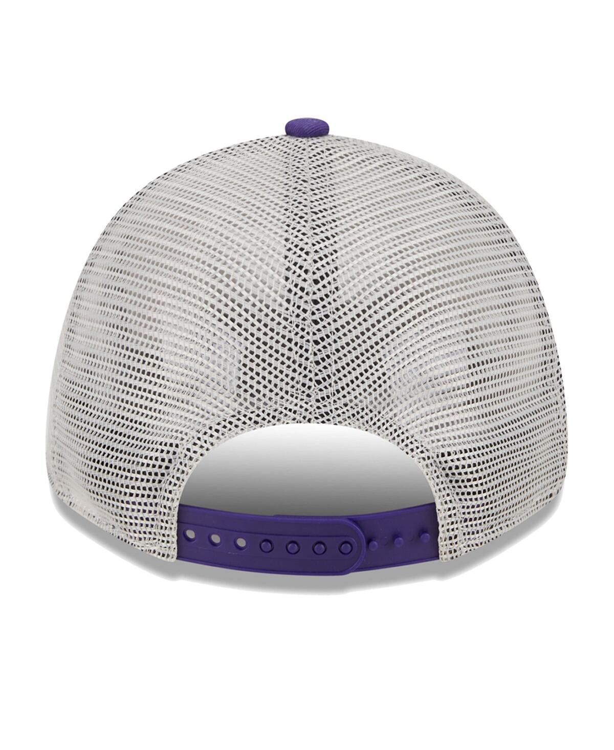 NEW ERA MEN'S KHAKI/PURPLE PHOENIX SUNS THROWBACK PATCH TRUCKER 9FORTY ADJUSTABLE HAT 