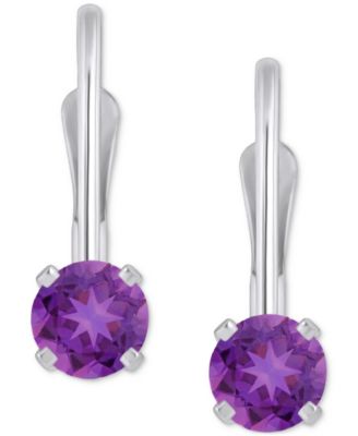 Amethyst Solitaire Leverback Earrings (1/2 ct. t.w.) in 14k White Gold (Also in Additional Gemstones)