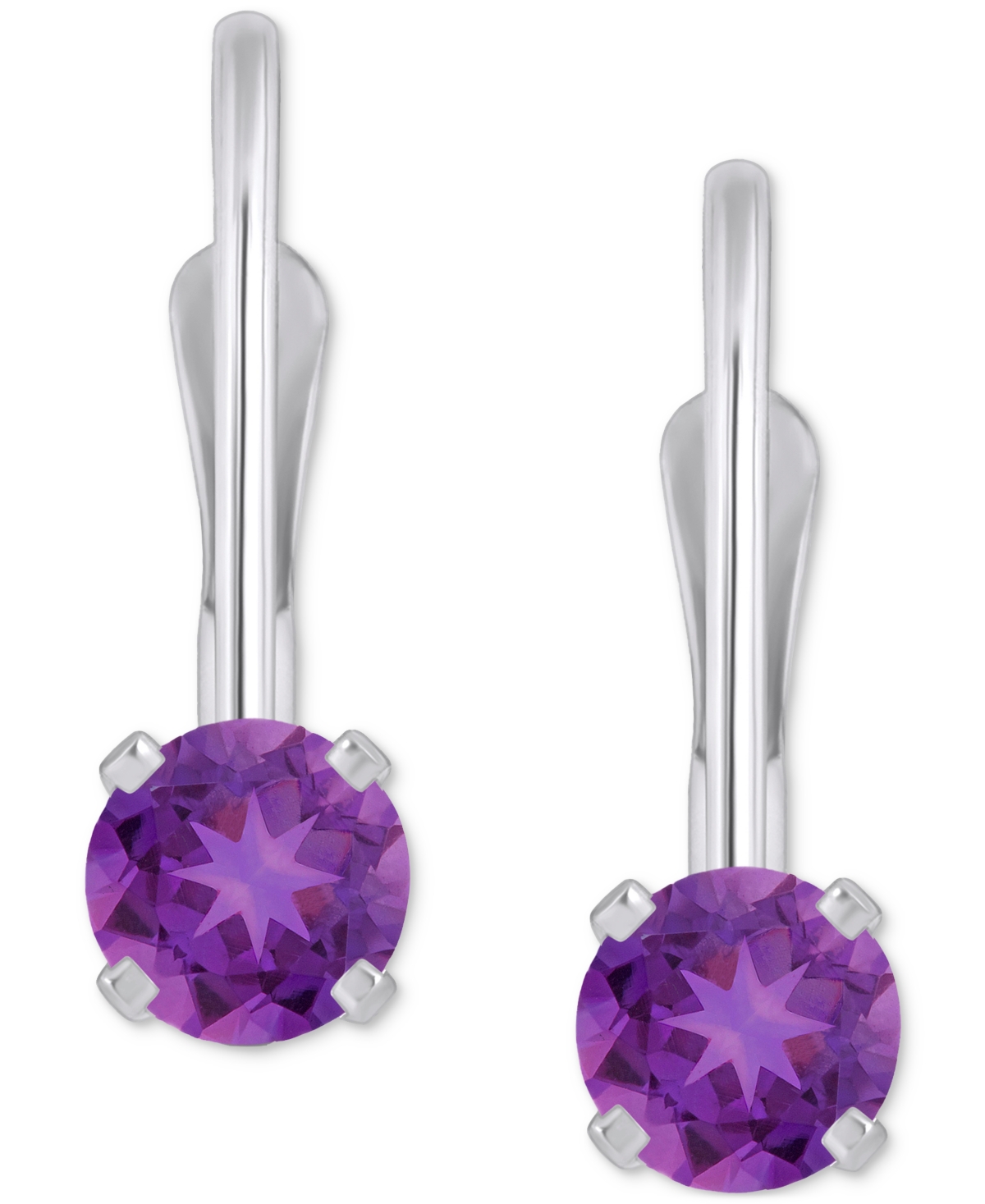 Solitaire Leverback Earrings (1/2 ct. t.w.) in 14k White Gold (Also in Additional Gemstones) - Amethyst