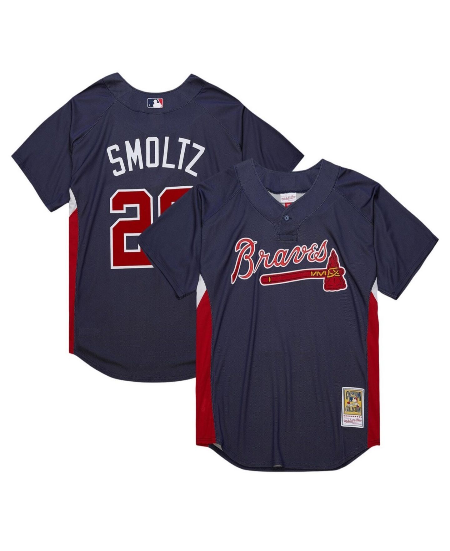 Мужской топ Mitchell & Ness Mitchell Ness John Smoltz Navy Atlanta Braves Cooperstown Collection Mesh Batting Practice Jersey — фото 1