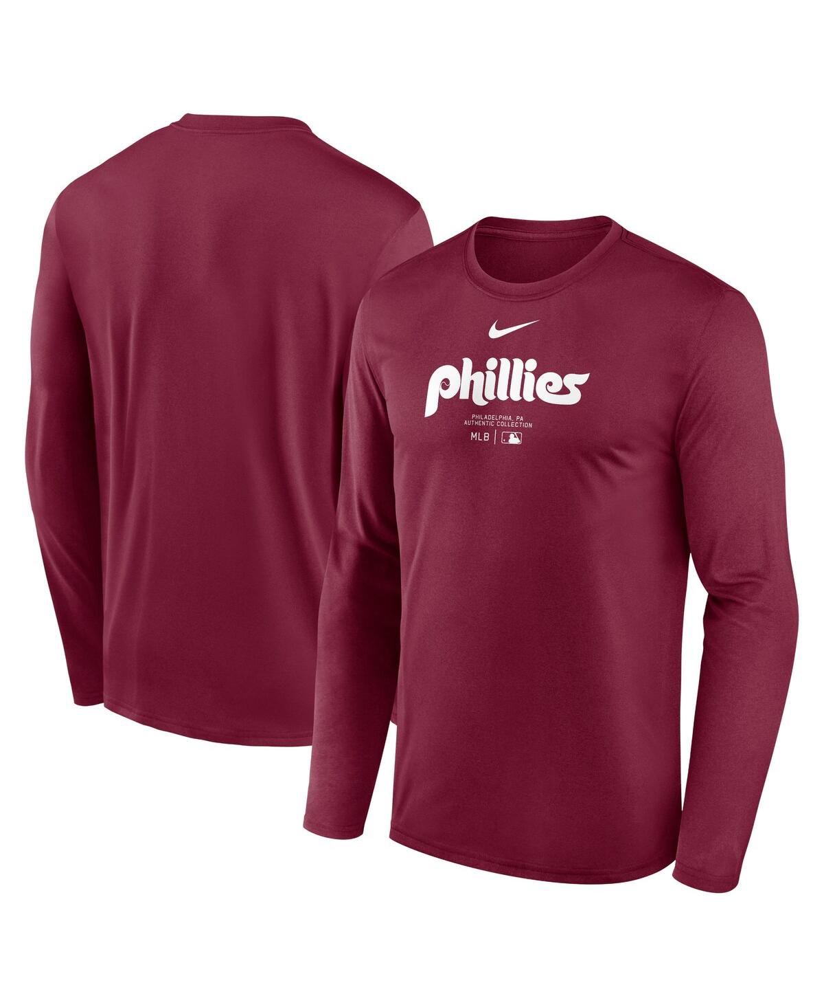 Nike Men's Burgundy Philadelphia Phillies Authentic Collection Practice Performance Long Sleeve T-shirt