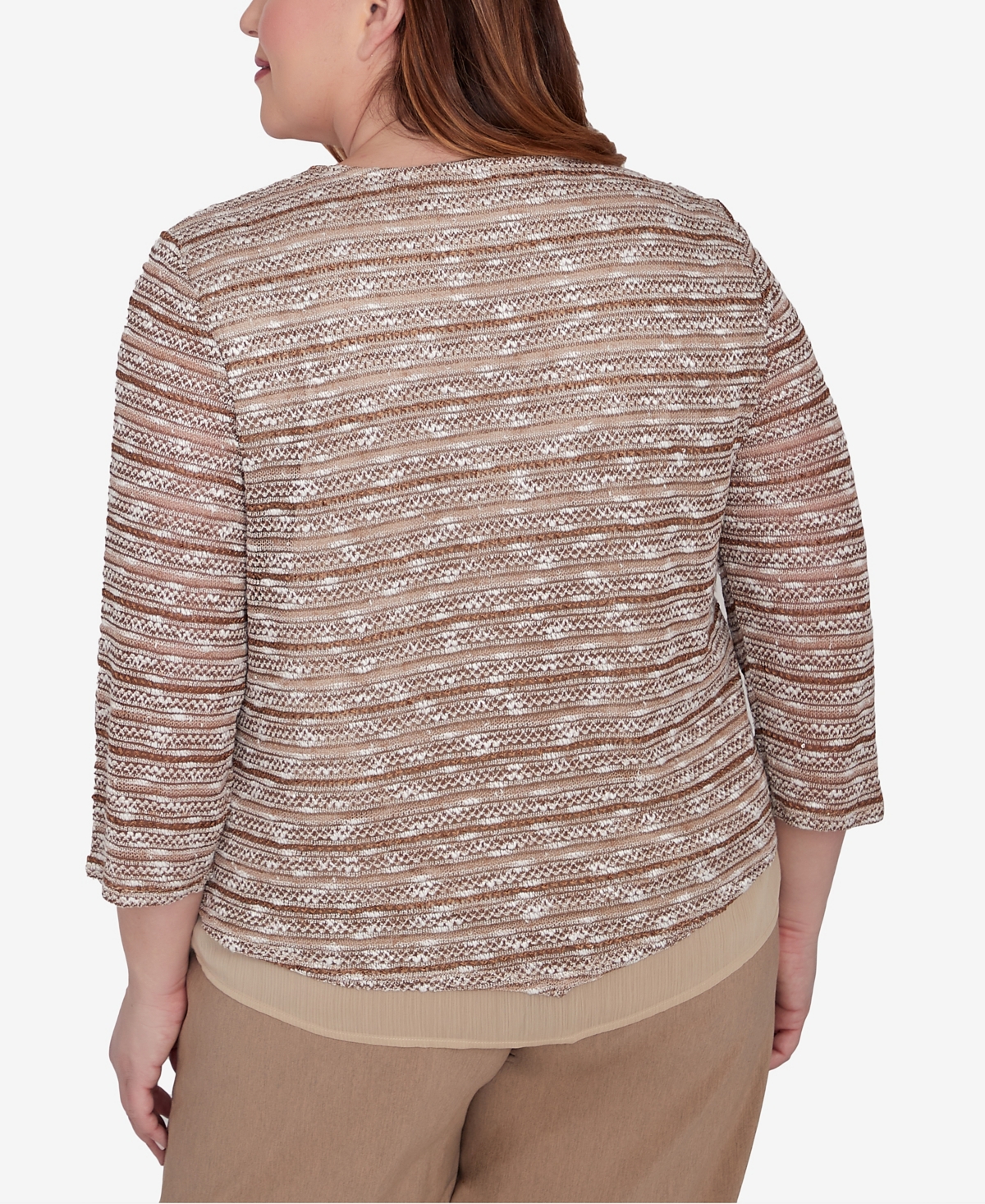 Alfred Dunner Plus Size Charm School Space Dye Textured Top with Necklace
