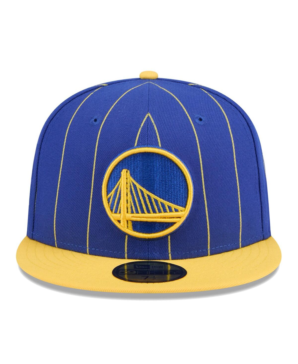 Shop New Era Men's Royal/gold Golden State Warriors Pinstripe Two-tone 59fifty Fitted Hat In Royal Gold
