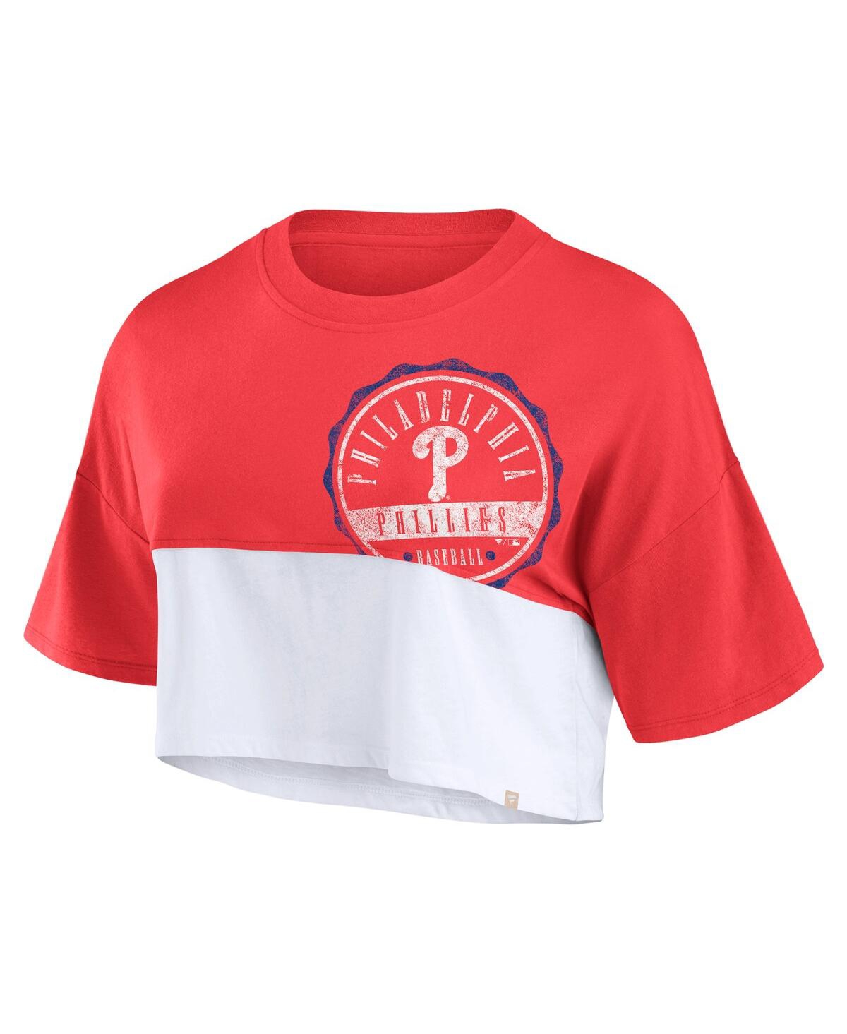 Shop Fanatics Branded Women's Red/white Philadelphia Phillies Color Split Boxy Cropped T-shirt In Fadedwhite