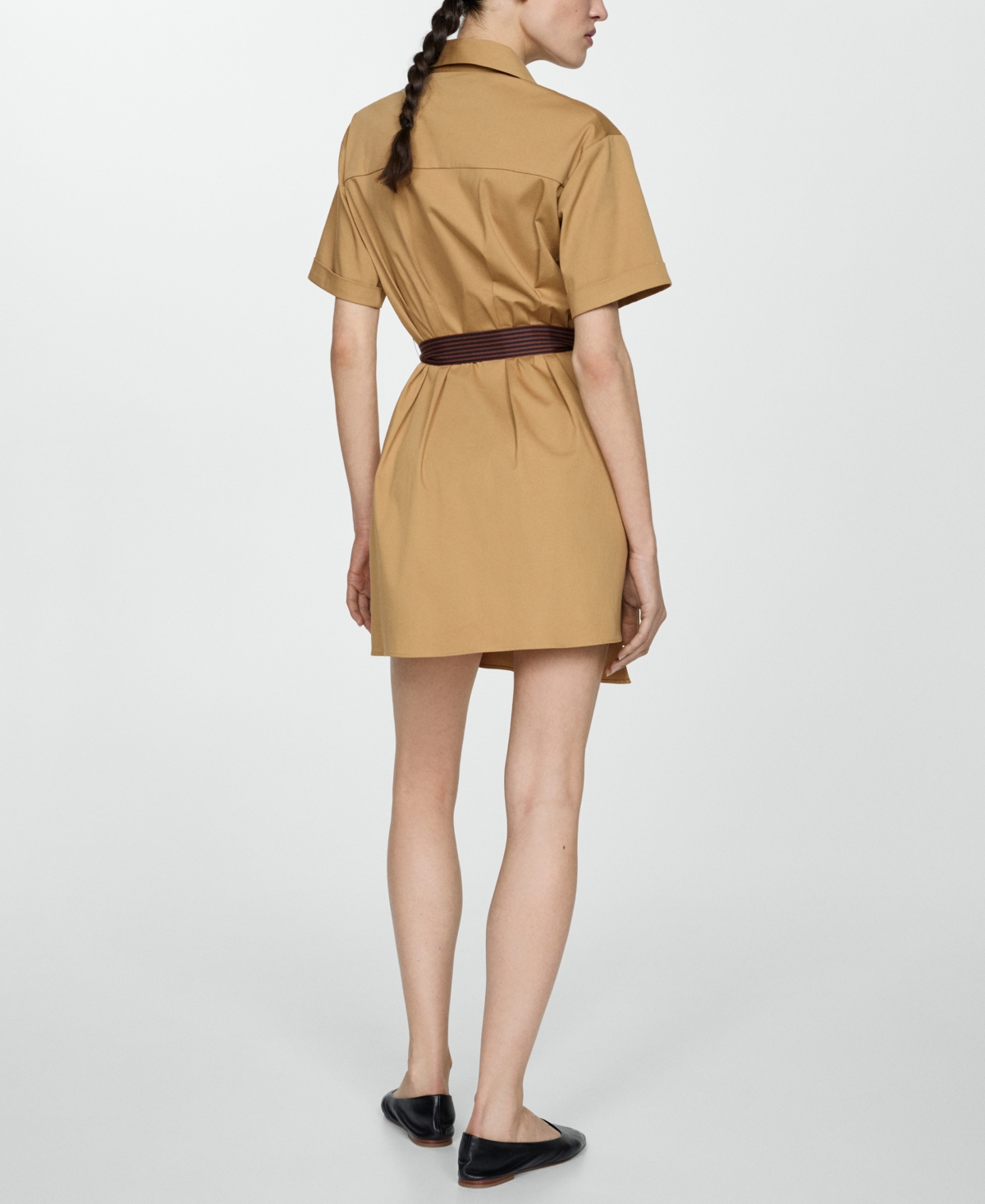 Shop Mango Women's Belt Shirt Dress In Medium Brown