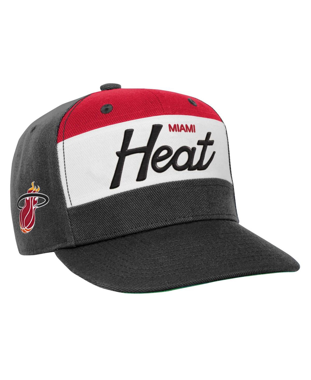 Mitchell Ness Youth White/Black Miami Heat Retro Sport Color Block Script Snapback Hat - White Blac