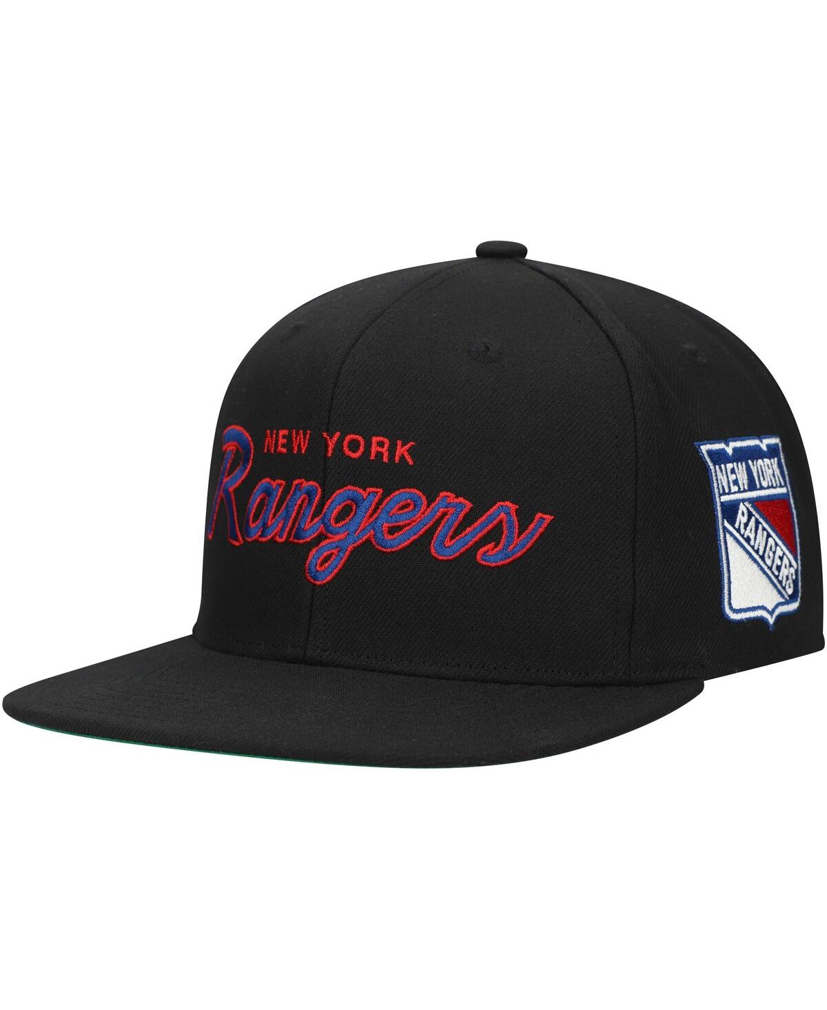 Mitchell & Ness Mitchell Ness Men's Black New York Rangers Core Team Script 2.0 Snapback Hat In Black