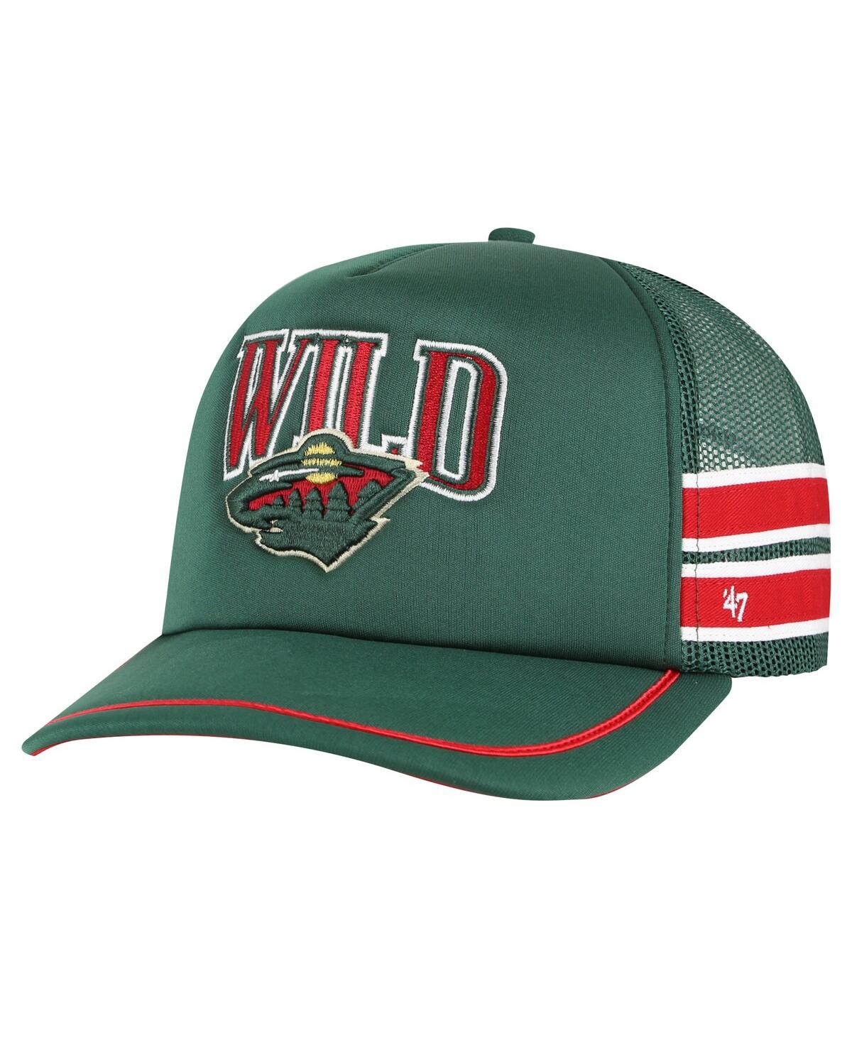 47 Brand Men's Green Minnesota Wild Sideband Stripes Trucker Snapback Hat - Green