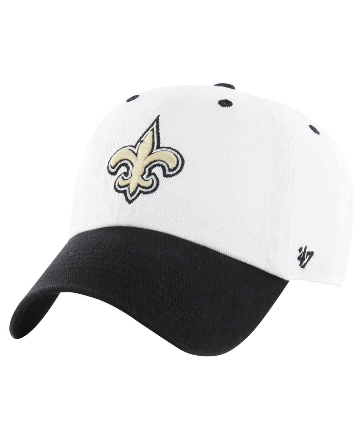 47 Brand Men's White/Black New Orleans Saints Double Header Diamond Clean Up Adjustable Hat - White Blac