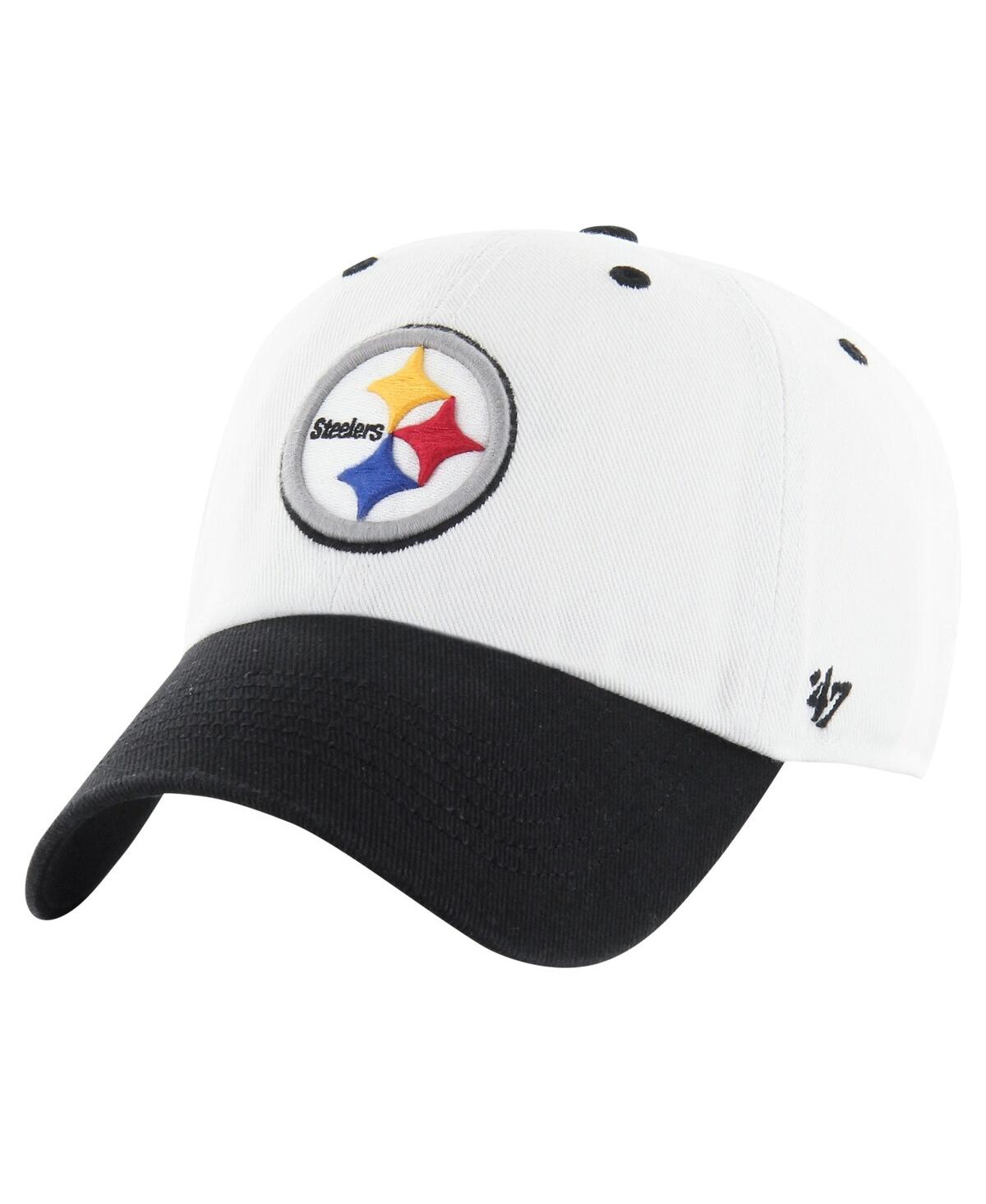 47 Brand Men's White/Black Pittsburgh Steelers Double Header Diamond Clean Up Adjustable Hat - White Blac