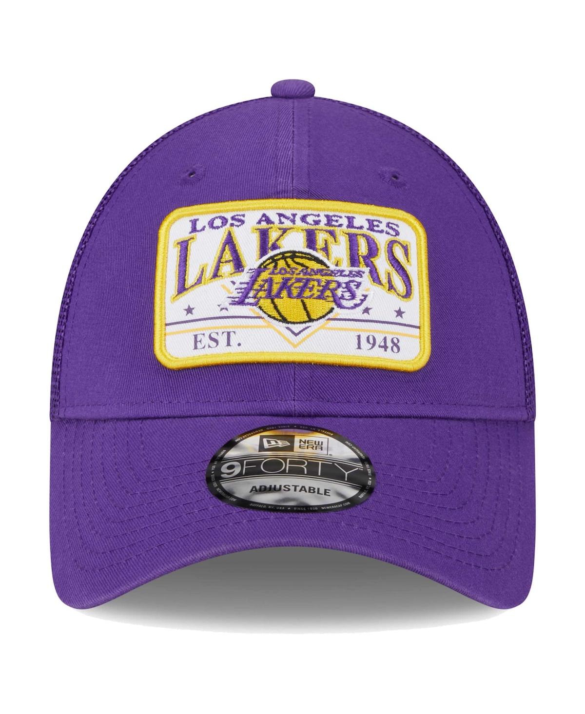 New Era Men'sLos Angeles Lakers Plate Patch Trucker 9Forty Adjustable Hat - Purple