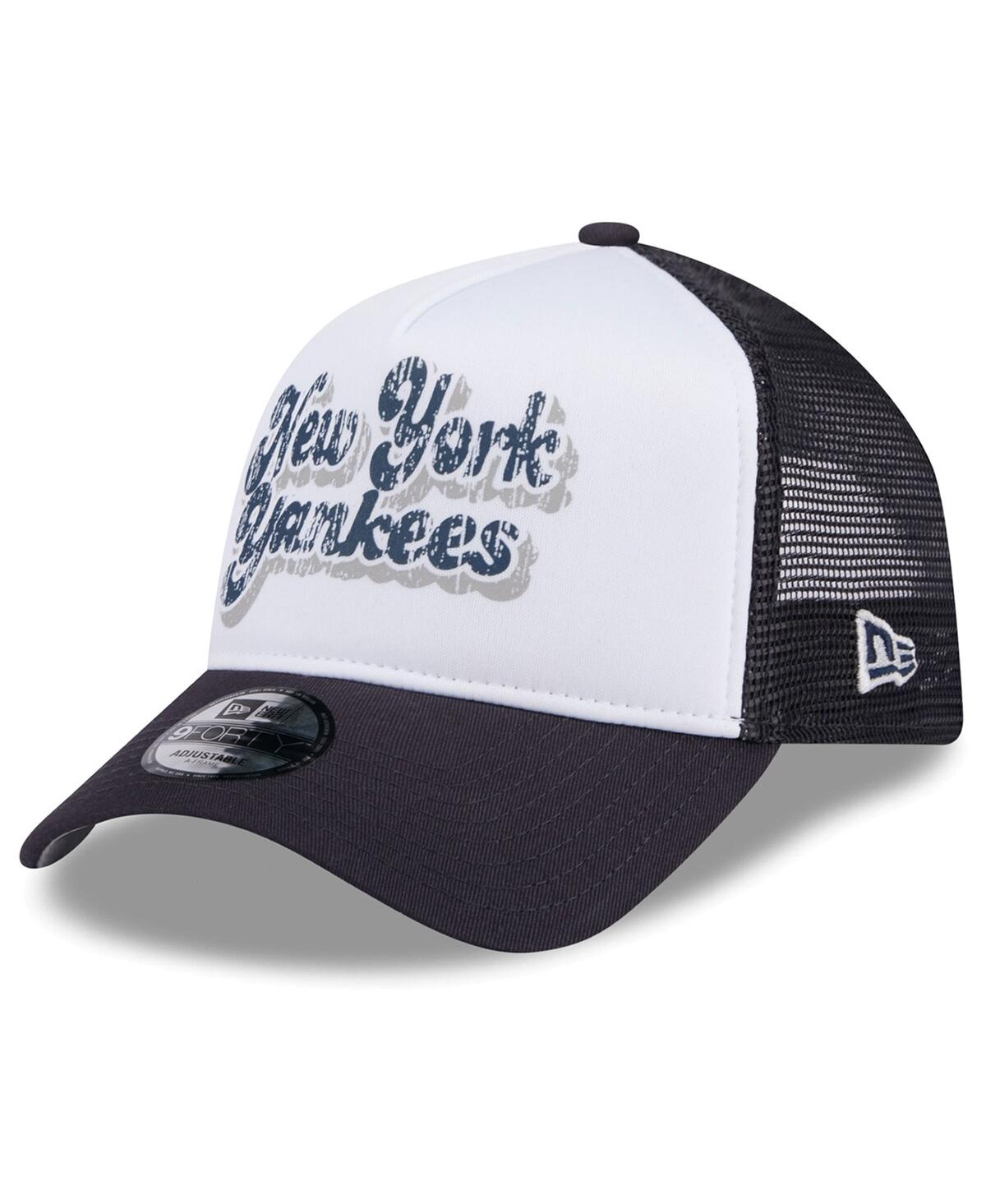 Shop New Era Women's White/navy New York Yankees Throwback Team Foam Front A-frame Trucker 9forty Adjustable Hat In White Navy
