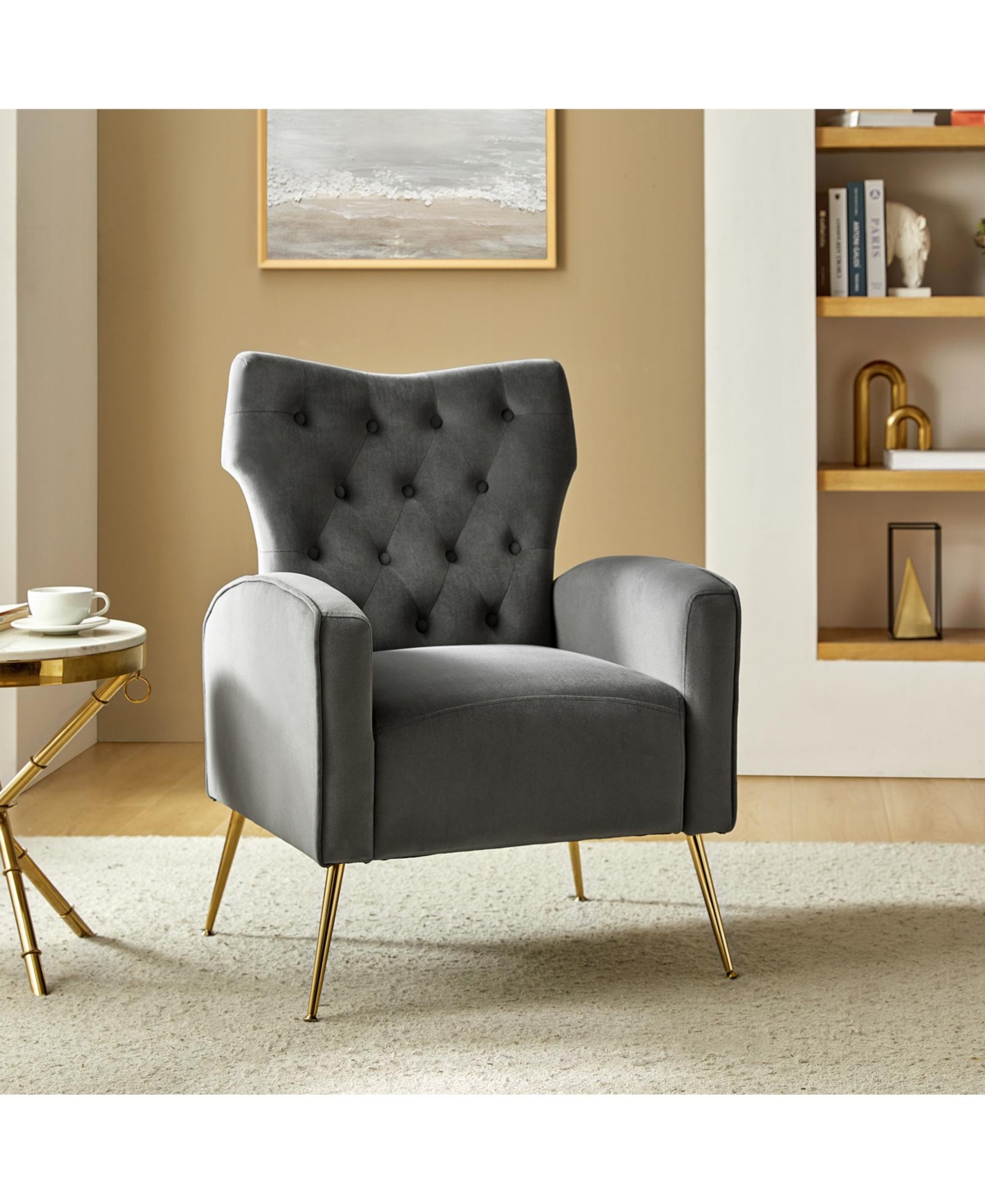 Modern Tufted Back Velvet Accent Chair for Living Room Bedroom