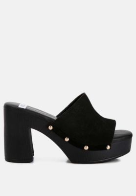 Rag and Co Womens Cartera Soft Suede High Block Heel Clogs