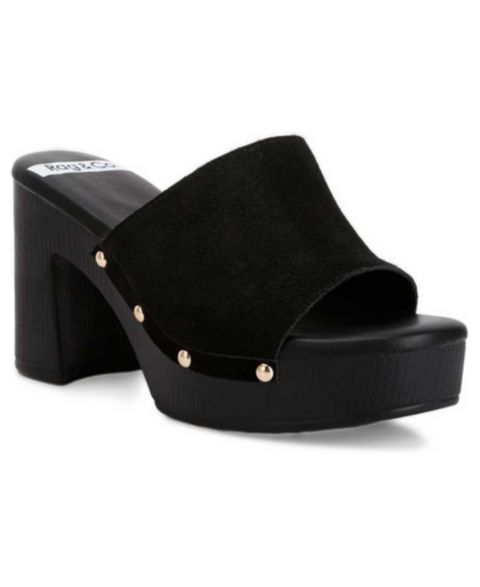 Женские сабо Rag & Co Cartera Soft Suede High Block Heel, цвет: Чёрный замшевый кожаный