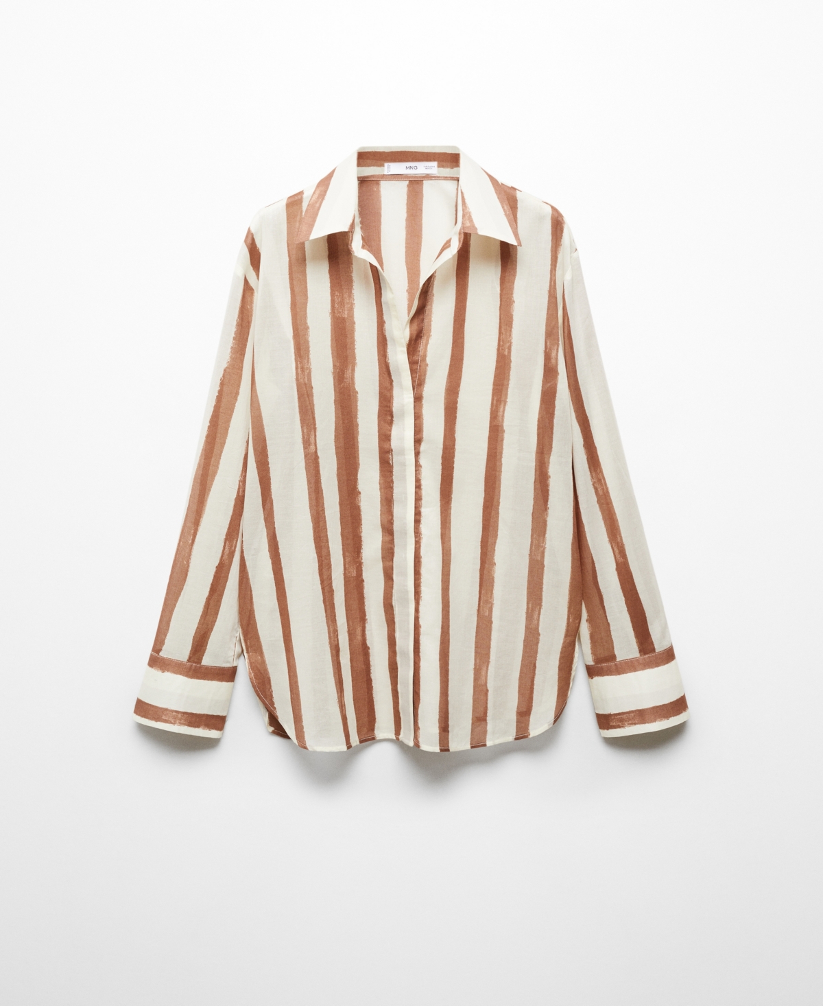 Shop Mango Women's 100% Cotton Striped Shirt In Light Beige