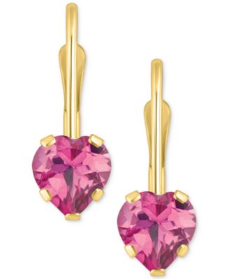 Pink Sapphire Heart-Shaped Solitaire Leverback Earrings (1-1/10 ct. t.w.) in 10k Gold