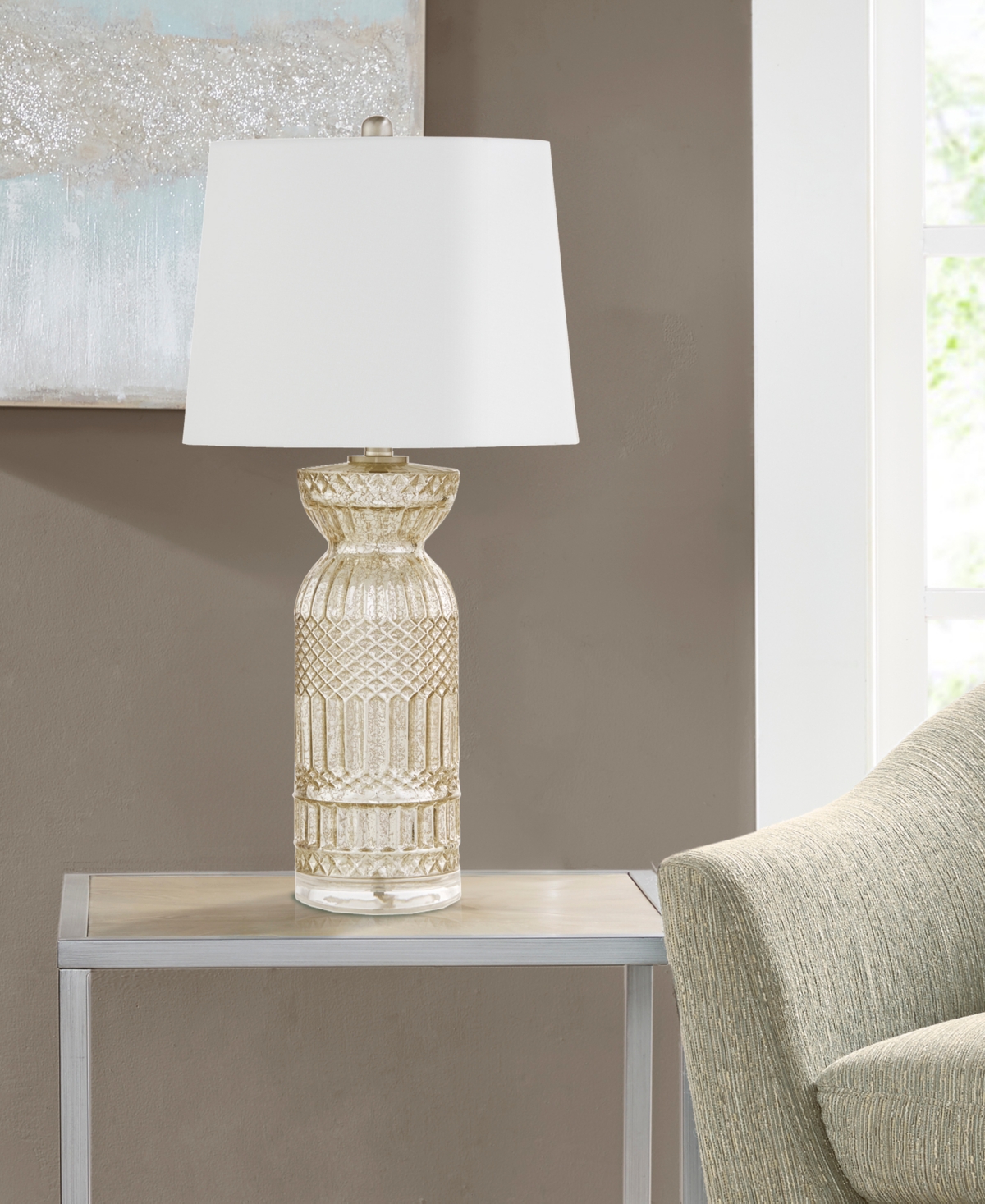 Shop Hampton Hill Textured Glass And Acrylic Base Table Lamp In Mercury