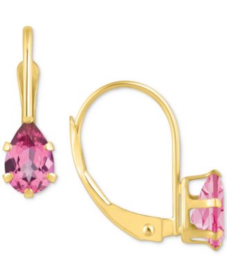 Macy's - Pink Topaz Pear-Cut Solitaire Leverback Earrings (1 ct. t.w.) in 10k Gold
