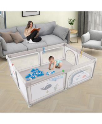 Toddler Large Playpen with Pull Rings Ocean Balls and Cute Pattern