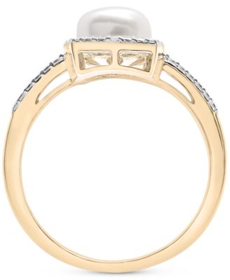 3-Pc. Set Cultured Freshwater Pearl (6-7mm) & Diamond Accent Pendant Necklace, Earrings, and Ring in 14k Gold-Plated Sterling Silver