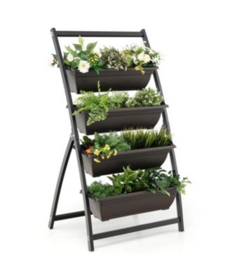 4-Tier Vertical Raised Garden Bed with 4 Containers and Drainage Holes