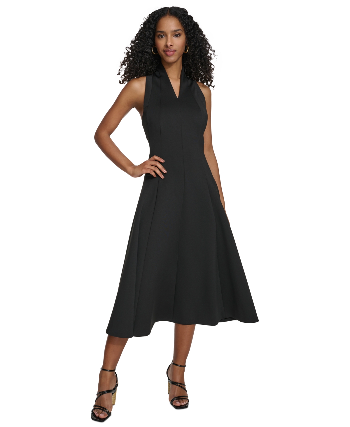 Calvin Klein Women's V-neck Scuba-crepe A-line Dress In Black
