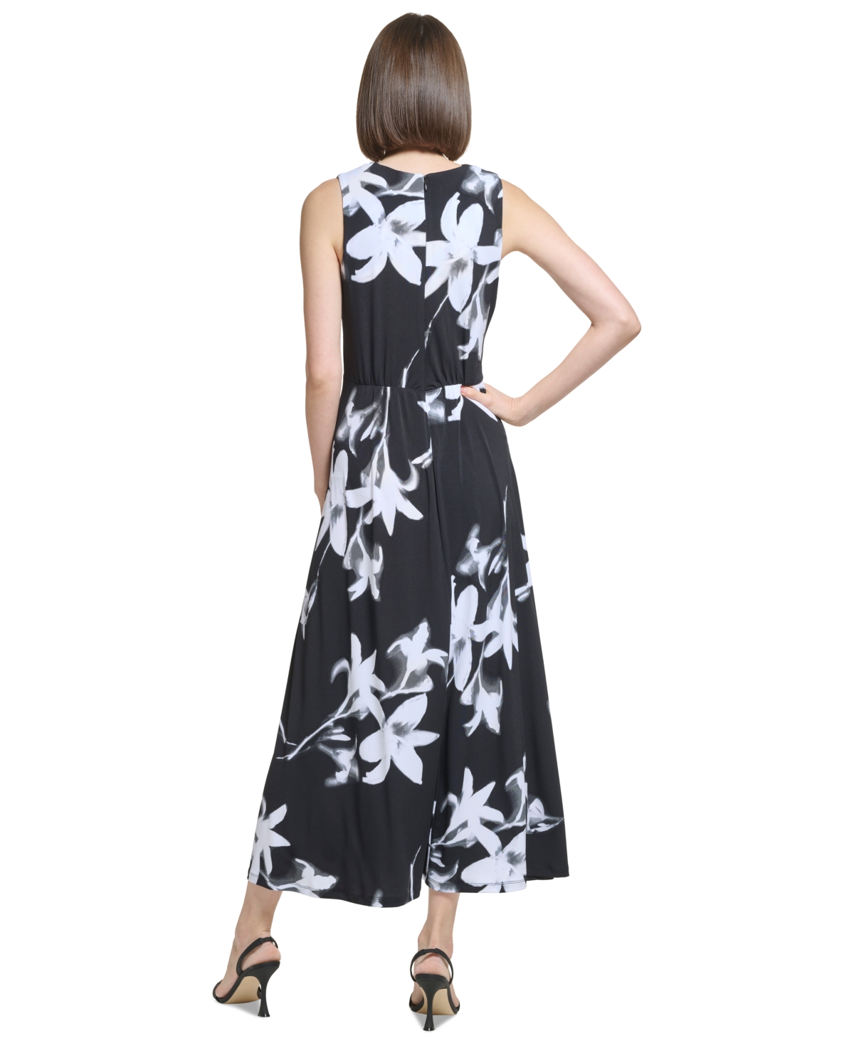 Shop Calvin Klein Women's V-neck Jersey A-line Sleeveless Dress In Black Multi