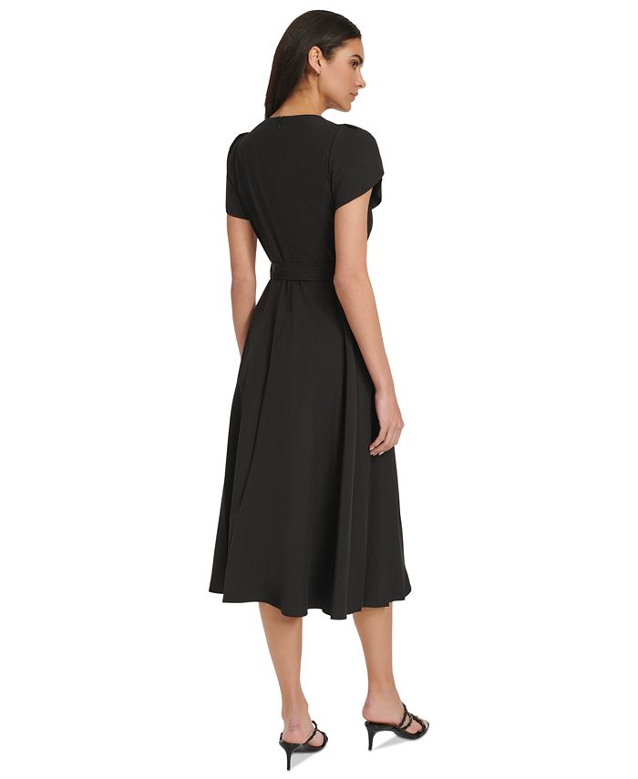 Calvin Klein Women's Belted A Line Dress Blue Size 4Petite