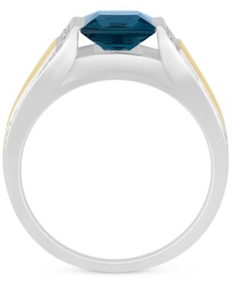 Men's London Blue Topaz (2-1/2 ct. t.w.) & Diamond (1/4 ct. t.w.) Ring in Sterling Silver & 14k Gold-Plate