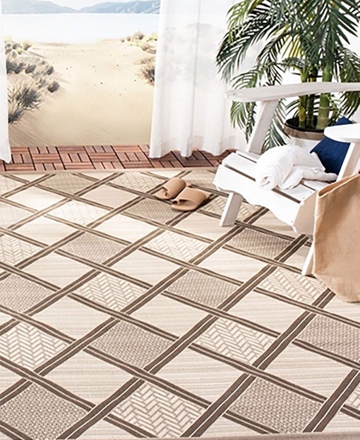 Safavieh Courtyard CY7570 Beige and Dark Beige 5'3" x 7'7" Sisal Weave Outdoor Area Rug