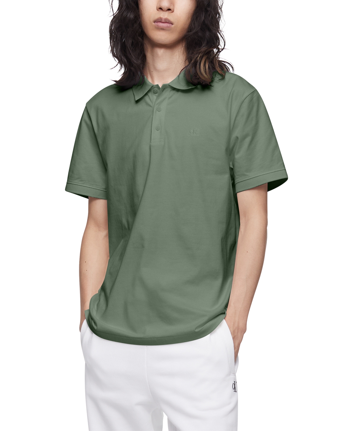 Shop Calvin Klein Men's Regular-fit Smooth Cotton Monogram Logo Polo Shirt In Cabana Green