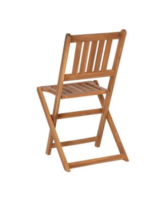 Stora Three Piece Solid Acacia Wood Folding Patio Bistro Set With Lightweight Round Table And Two Chairs