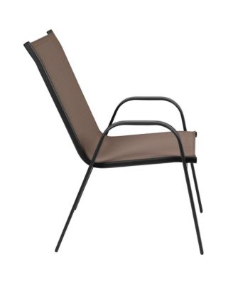 Seven Piece Patio Table Set With Metal Table With Tempered Glass Top And 6 Flex Comfort Stacking Chairs