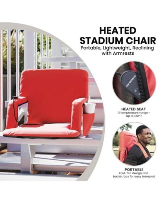 Mikki Portable Heated Reclining Stadium Chair With Armrests, Padded Back & Heated Seat With Dual Storage Pockets And Backpack Straps