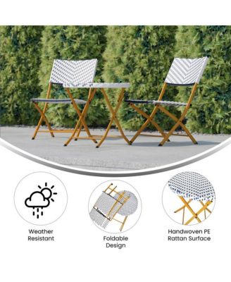 3-Piece Folding Bistro Set with PE Rattan and Metal Frames for Indoor and Outdoor Use