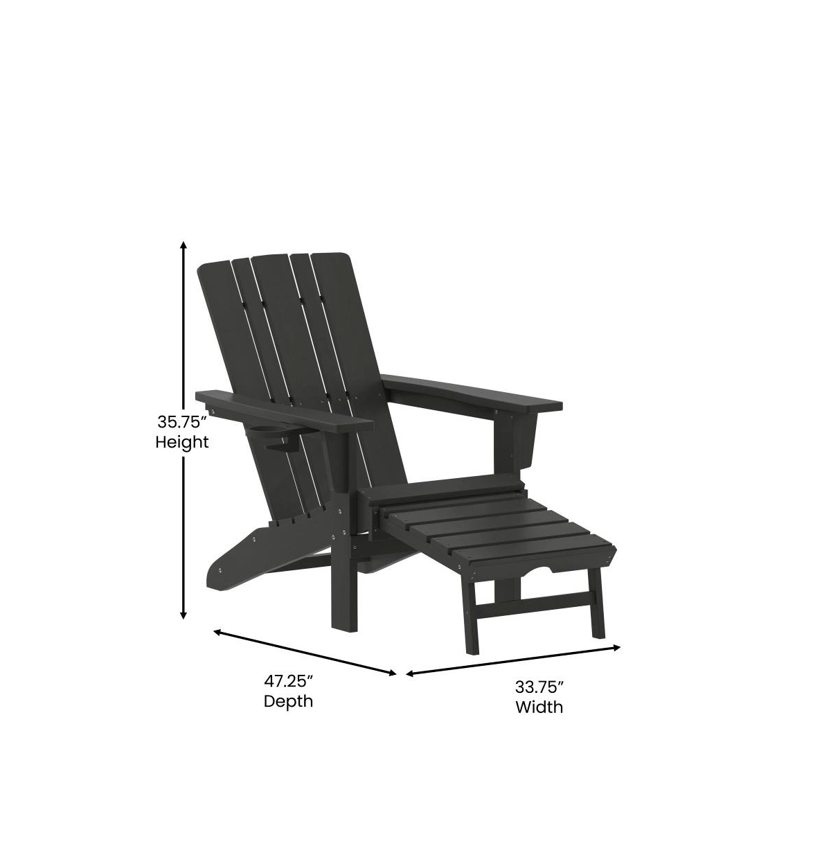 Ridley Hdpe Adirondack Chair With Cup Holder And Pull Out Ottoman, All-Weather Hdpe Indoor/Outdoor Lounge Chair