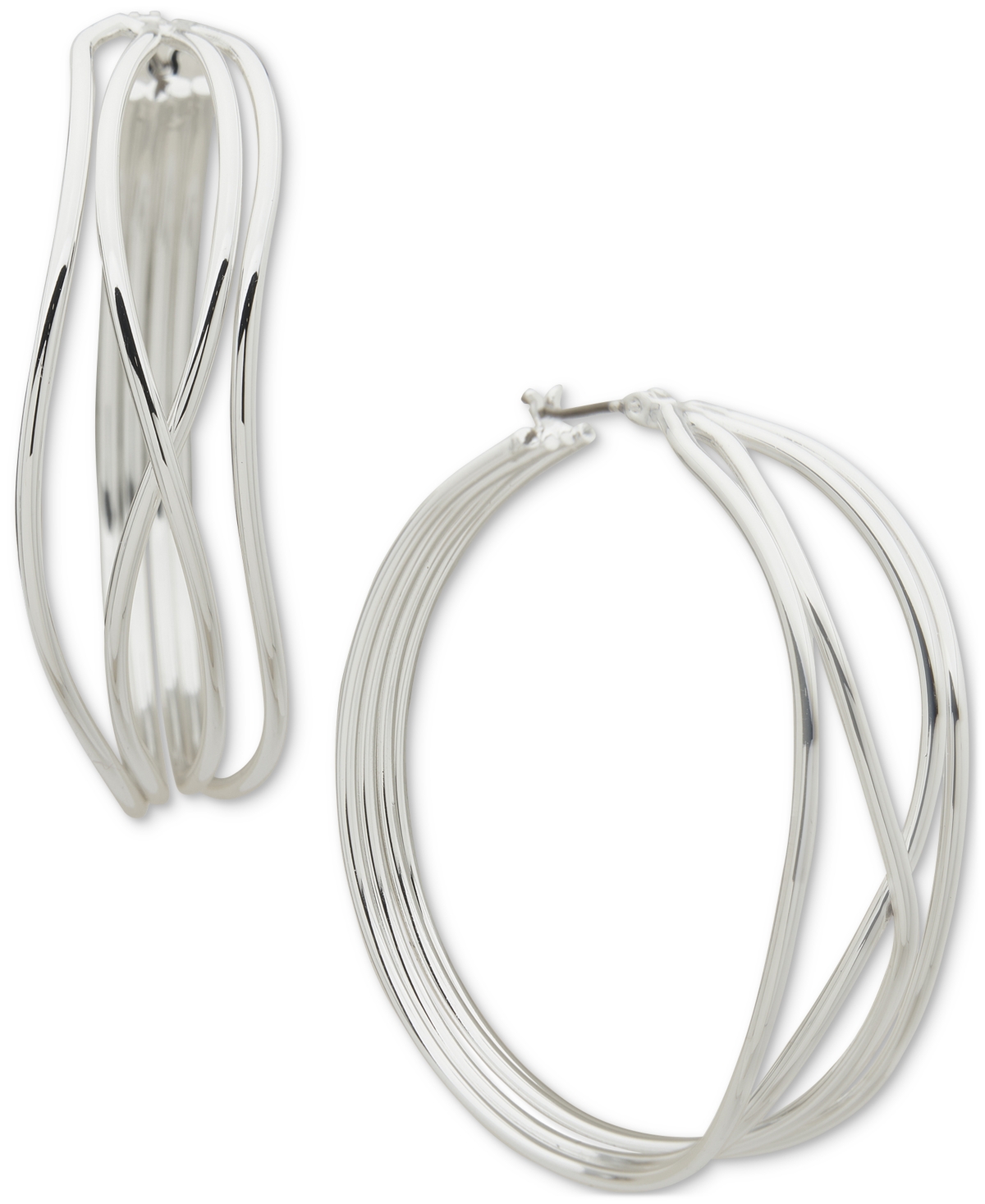 Medium Multi-Row Hoop Earrings, 1.76" - Silver