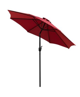 Outdoor Powder Coated Steel Dining Table With Faux Teak Poly Slat Top, 9' Patio Umbrella And Base