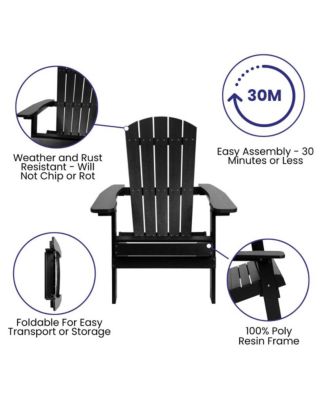Set Of 2 Riviera Poly Resin Folding Adirondack Lounge Chair - All-Weather Indoor/Outdoor Patio Chair
