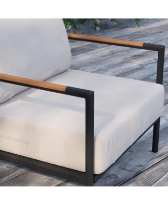 Eastport Outdoor Accent Chair With Removable Plush Fabric Cushions And Teak Accented Aluminum Frame