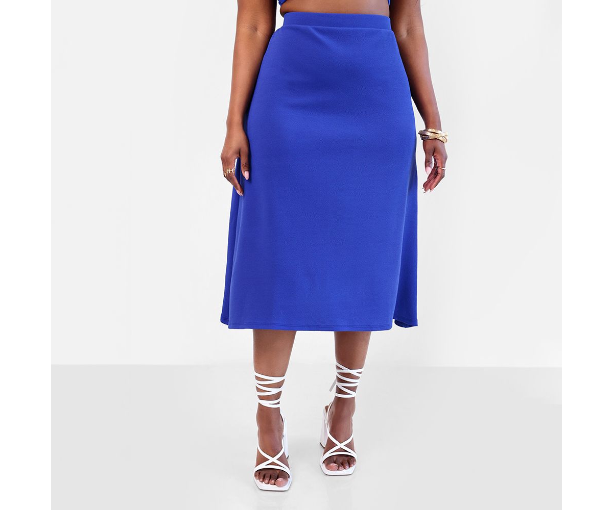 Plus Size Tap In A Line Midi Skirt - Blue